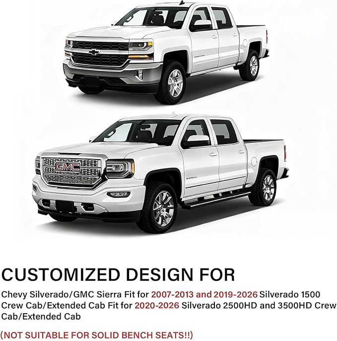 Coverado Chevy Silverado Seat Covers, Faux Leather Seat Covers Fit for Chevy Silverado GMC Sierra 2007-2026 1500, 2015-2026 2500HD 3500HD Crew Double Extended Cab (Front,Blueline)