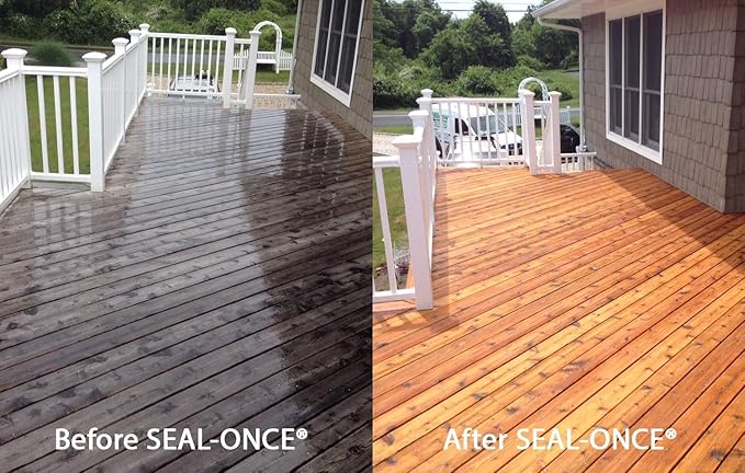 Seal-Once Nano+Poly Penetrating Wood Sealer with Polyurethane - Premium Waterproof Sealant -2 Gallon & Bronze Cedar