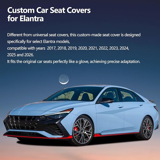 Fit Elantra Car Seat Covers for Hyundai Elantra 2017-2024 2025 2026 - Upgraded Premium Waterproof & Breathable Leather, Airbag Compatible, All-Weather Seat Cushion Protector (2 Front/Black)
