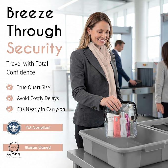 BORSALI TSA Approved Toiletry Bag - Clear Quart Size for 3-1-1 LIquids for Carry On Travel - Toiletries Organizer - Cosmetic Pouch with Zipper - Travel Accessories - 2 Pack