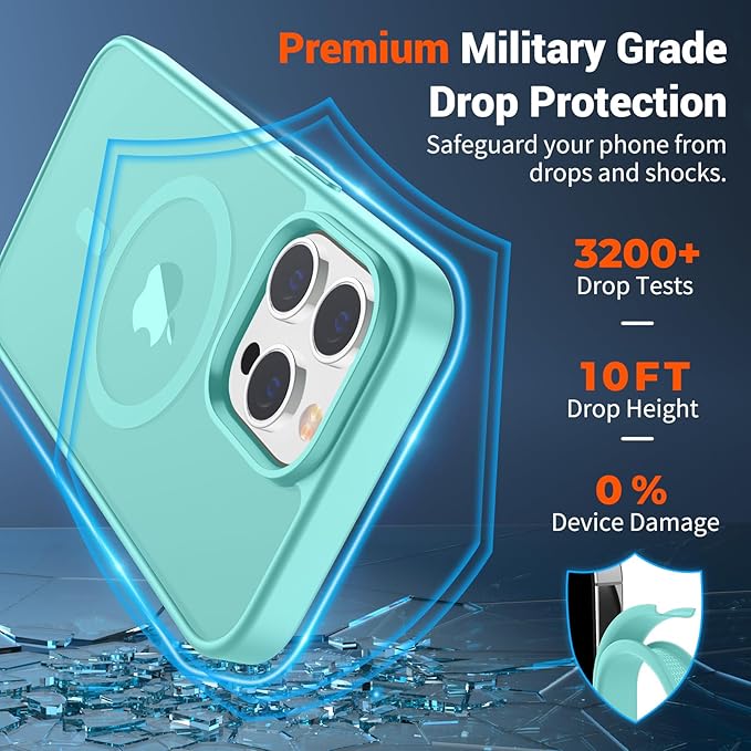 SUPFINE Magnetic for iPhone 14 Pro Case (Compatible with MagSafe) (Military Grade Drop Protection) Slim Translucent Matte with Anti-Fingerprint Phone Case,Blue Green