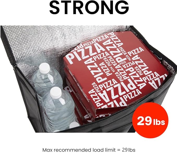 NZ home Insulated Bags for Food Delivery (XL Plus) Grocery Shopping Cooler Bag, Pizza Delivery, Hot & Cold Catering Tote, Reusable, Foldable & Heavy Duty (10 Pack, Black)