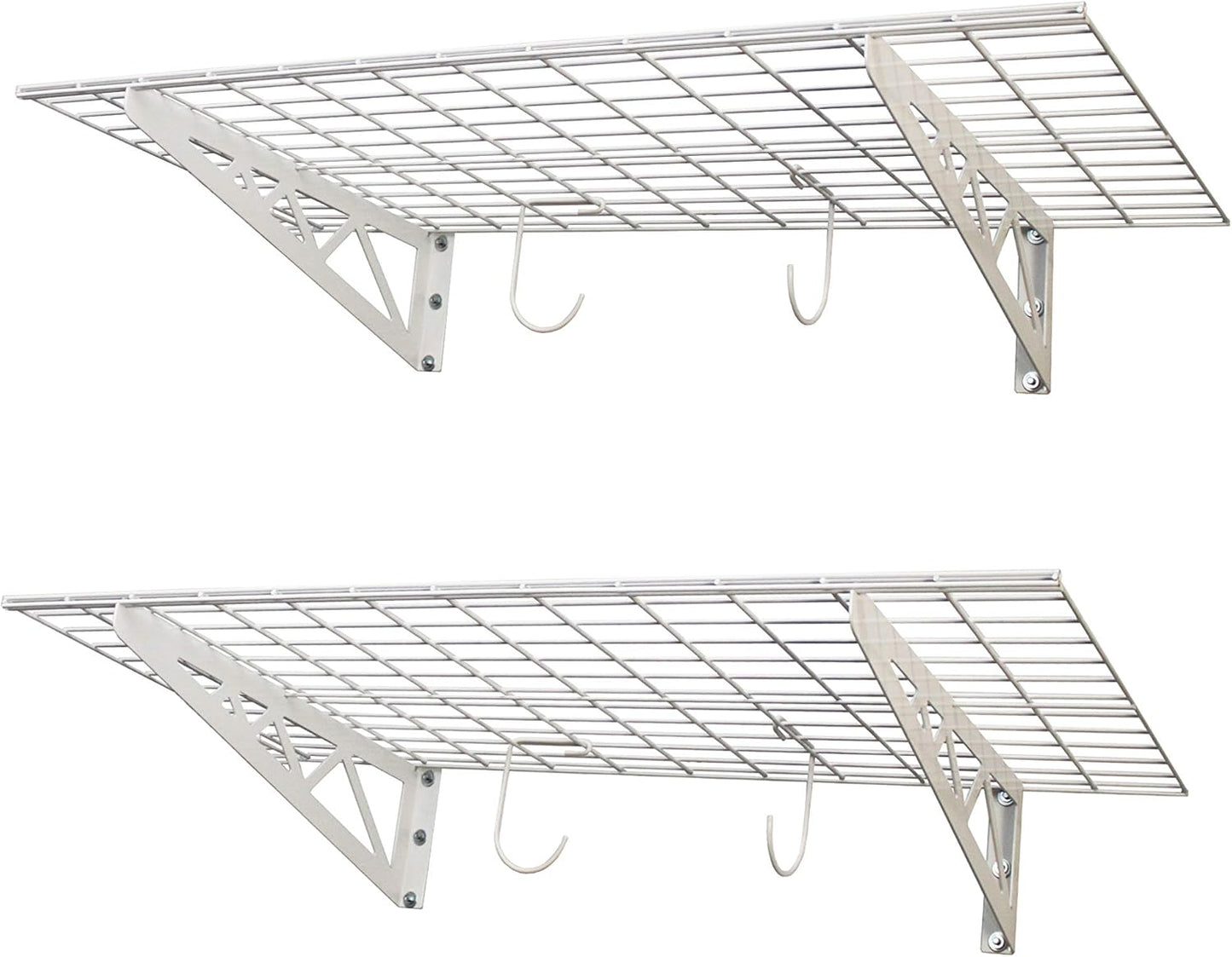 SafeRacks Garage Wall Shelves - 2 Pack Combo Set with 4 Hanging Hooks