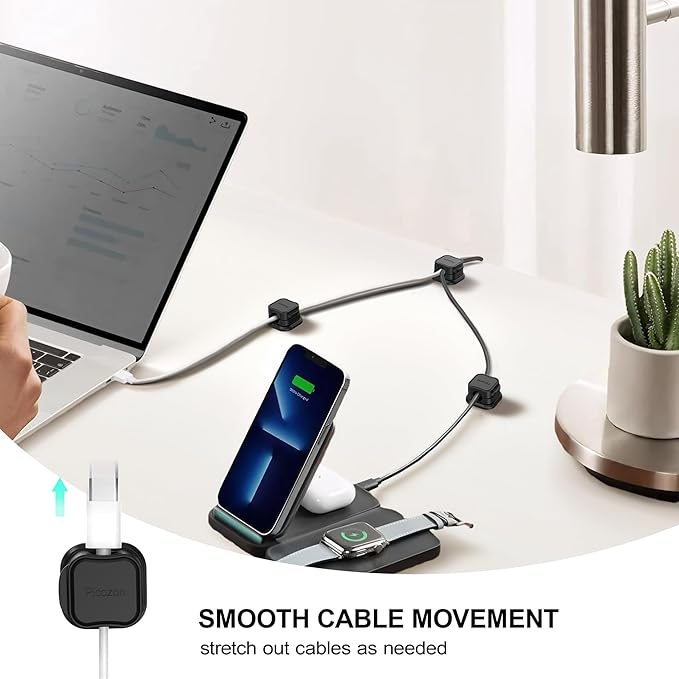 15 Pack Magnetic Cable Clip Organizer Cord Holder, Picozon Adhesive Cable Management, Wire Phone USB Charger Cable Holder, Keeper Organizer for Office Home Desktop Table - Black