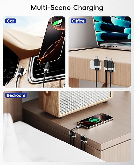 Magtame StayCable 2Pack 3.3FT USB C to USB C Cable, Magnetic Holder for Anti-Drop Cord Management, 60W Fast Charging and Data Sync, Braided Type C Charger Cable for iPhone 17/16, Laptop, Desk, Car