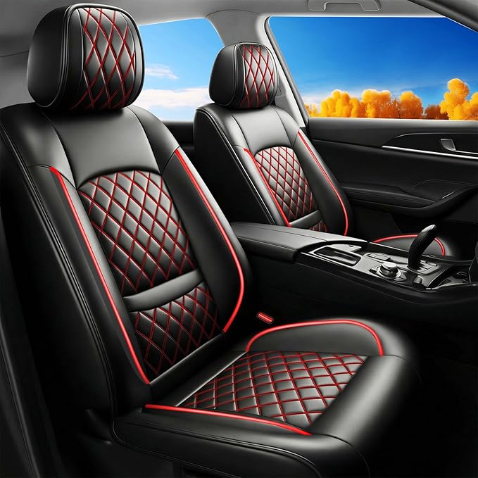 Fit RLX Car Seat Covers for Acura RLX 2013-2020 - Premium Leather, Waterproof, All-Weather, Airbag Compatible, Breathable, Easy Install, Seat Protectors, Only 2 Front seat Covers, Redline
