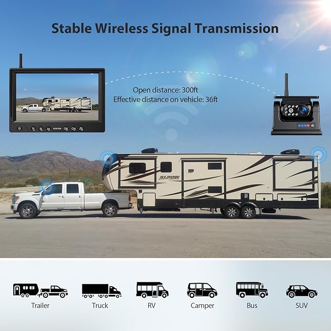ZEROXCLUB 3 Magnetic Solar Wireless Backup Camera System, Quad RV Rearview Backup Cameras Wireless System with HD1080P 9 Inch DVR Monitor for Trailer RV Trucks, Built-in 9600mAh Solar Battery, BL903