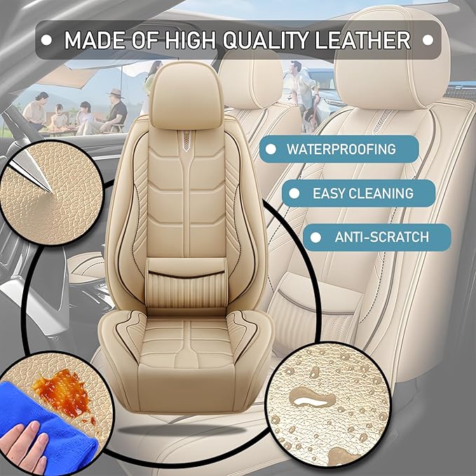 Leather Car Seat Covers Fit for Toyota Corolla iM 2017-2018, 5 Seater Car Seat Cover, Premium Waterproof, Scratch Resistant Car Interior Accessories (Full Set Beige)