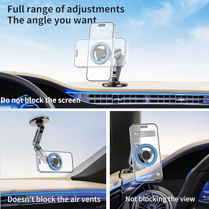 Magnetic Cell Phone Holder Universal 360 Rotation Adjustable Foldable Rotating Magnetic Holder Car Phone Bracket Magnet Mount (Silver)
