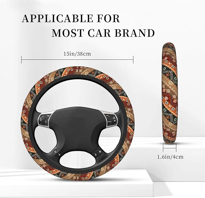 Boho Steering Wheel Cover Women Men Flower Elastic Stretch Soft Car Wheel Protector Universal Breathable No-Slip Car Accessories for Truck Van SUV Auto Fit 14-15 Inches