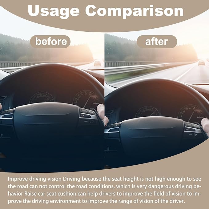 Car Booster Seat Cushion Height Adjustable Memory Foam Mesh Breathable 4.7" Thick Wedge Cushion for Driving Office Chair Lift Seat Pad for Short Adults Posture Support-Black