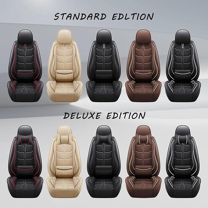 Leather Car Seat Covers Fit for Toyota Tundra 2000-2024, 5 Seater Car Seat Cover, Premium Waterproof, Scratch Resistant Car Interior Accessories (Full Set Black Red)