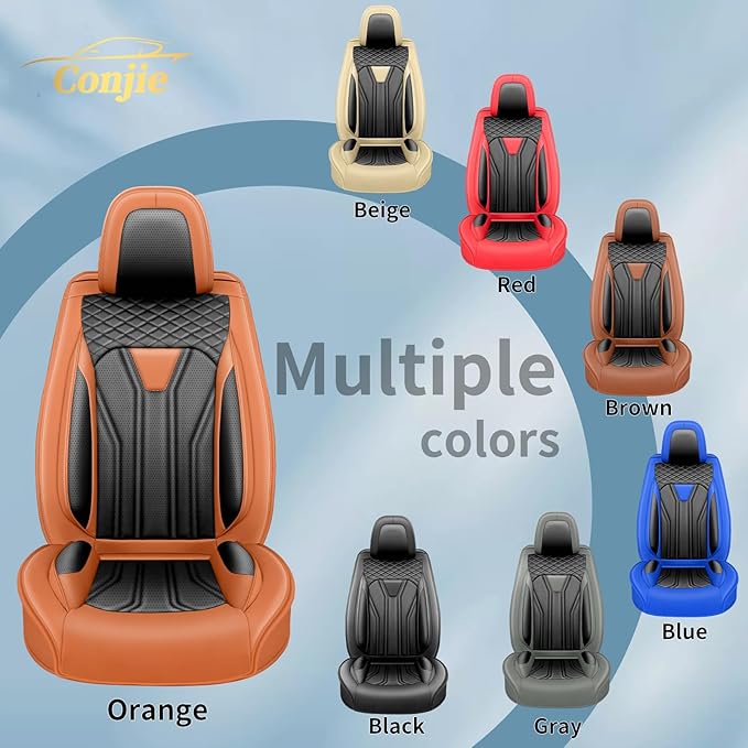 Fit Tucson Car Seat Covers Premium Leather for Hyundai Tucson 2010-2025 2026. Waterproof， Breathable, Scratch-Resistant & All-Weather Seat Cushion Protector (Front Seat, Orange&Black)
