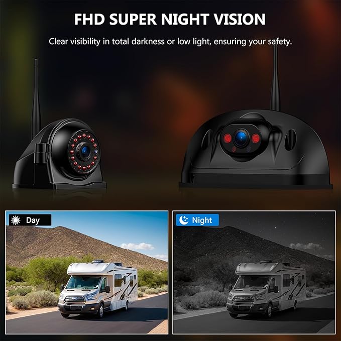 Wireless RV Backup Camera System for Furrion Pre-Wired RVs Truck Trailer, FHD 1080P 5" IPS Monitor with 1 Rear & 2 Side View Cameras, Loop Recording Night Vision IP69 Waterproof Plug & Play F5-3