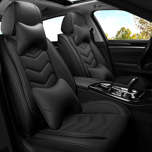 Car Seat Covers for Jeep Grand Cherokee L 2021-2025, Premium Nappa Leather Car Seat Cover, Stylish Sport Seat Covers， Automobile Seat Cover Sets.(Luxury 2 Seats/Pure Black)