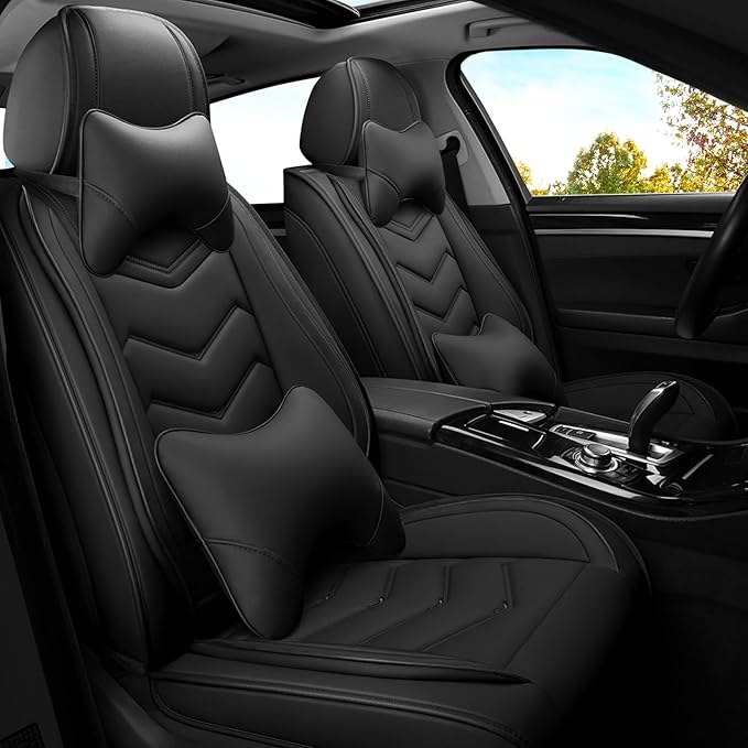 Car Seat Covers for Mitsubishi Outlander 2003-2025, Premium Nappa Leather Car Seat Cover, Stylish Sport Seat Covers， Automobile Seat Cover Sets.(Luxury 2 Seats/Pure Black)