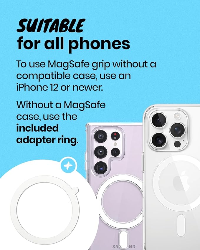 On The Grip Compatible with Magsafe Ultra-Thin Collapsible Phone Grip – Sleek Magnetic Phone Holder for iPhone & Android, 360 Rotation, Wireless Charger Compatible, Durable & Portable (Black)