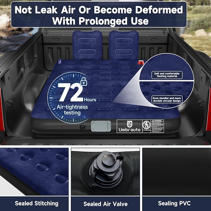 Umbrauto Truck Bed Air Mattress for 5.5-6.5ft Pickup Truck Bed, Cordless Pump Airbed Mattress with Accessories Kit for Outdoor Road Trip Travel