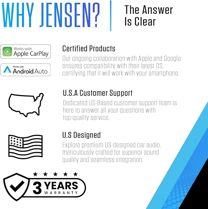 JENSEN J5UP7 7-inch Top Mount Control Touchscreen Receiver with Certified Wireless Apple Carplay Android Auto | Double DIN Car Stereo with Bluetooth | IllumiNITE Custom Colors | Backup Camera Input