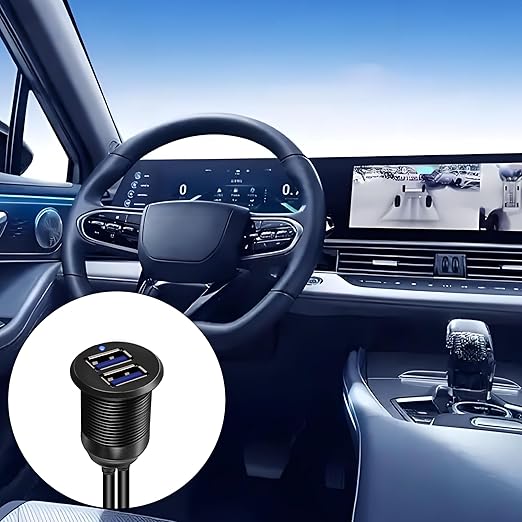 2 Ports Dual USB 3.0 Car Mount Flush Cable with LED Light, Male to Female, Metal Shell, 5Gbps USB Dashboard Panel Mount Waterproof Extension Cord for Car Truck Boat Motorcycle (1M/3.3Ft)