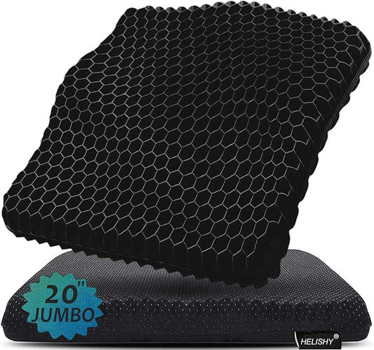 20" Gel Seat Cushion for Long Sitting Pressure Relief(Jumbo&Thick) - Wheelchair Cushion for Pressure Sores - Back, Sciatica & Tailbone Pain Relief Cushion- Non-Slip Butt Pillow for Office, Home, Car