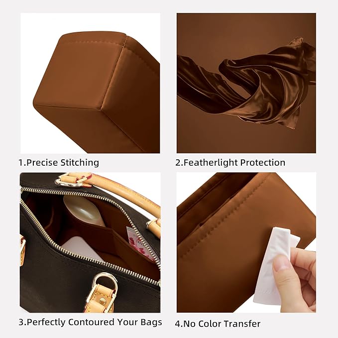 DGAZ Silk Purse Organizer Insert Fits LV Speedy 16/20/25/30/35/45 bags，Silky Smooth Bag Organizer，Luxury Handbag & Tote Shaper（Gold，SP20）