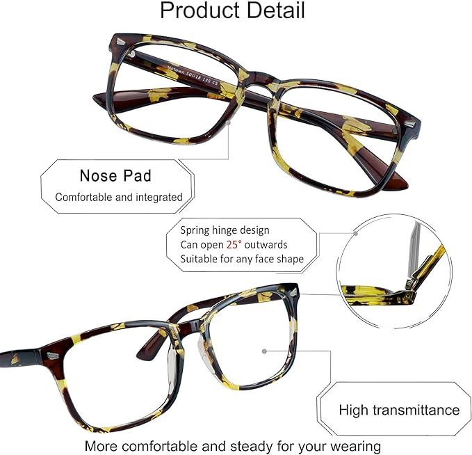 YEIN Bifocal Reading Glasses with Blue Light Blocking Lenses, Bifocal Reader for Women and Men, Vintage Square frame with Spring Hinge (+0.00/+2.00 magnification)