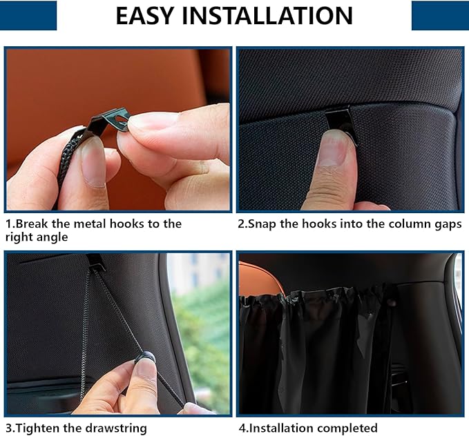 5PCS Car Privacy Curtains, Auto Window Shades Kit with 2 Front&Rear Side Window Shades, 98% Light Blocking Divider Curtain, Privacy Window Cover, Baby Shade for Sleeping, Car Camping Essentials