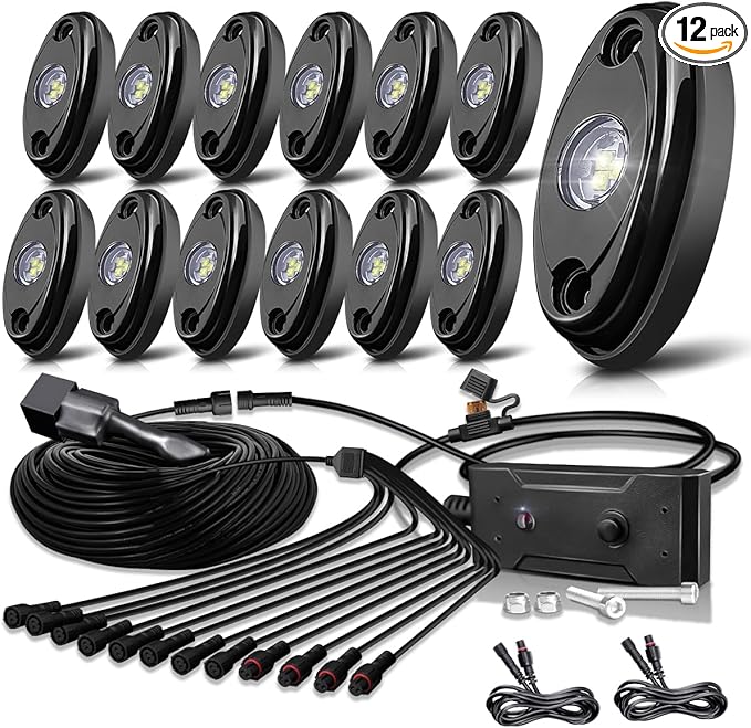 LEDMIRCY R1 Pure White Rock Lights Kit with Switch Wire Harness 12PCS Super Bright LED Rock Lights White for Offroad Trucks ATV UTV SUV High Power Underglow Under Body Light Waterproof Shockproof