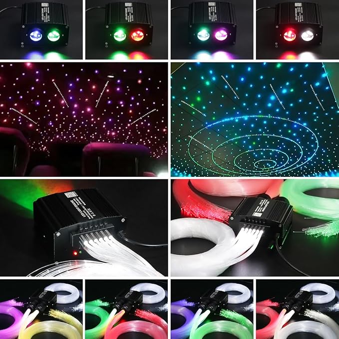 AKEPO 18W Meteor Twinkle 2-in-1 APP Fiber Optic Lights, RGBW Dual Color Twinkle 750pcs of 9.8ft/3m Mixed Size Fiber Strands+240pcs Fiber Shooting Star Ceiling Light Kit for Starlight Headliner/Home