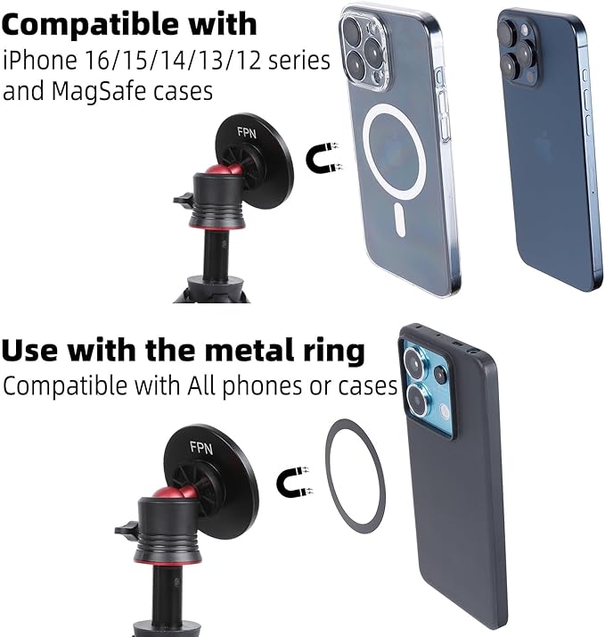 Magnetic Cell Phone Tripod for MagSafe, Mini Extendable Selfie Stick and Tripod Stand with 360° Ball Head, Compatible with iPhone 16 15 Pro Max Plus 14 13 12 Series