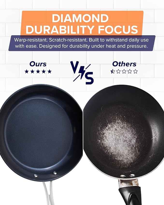 Nuwave Healthy G11-Pots and Pans Set Non Stick, 9H Near-Diamond Hardness Scratch-Resistant, Works on All Stovetops, PFAS Free, with Frying Pans, Saucepans & Glass Lids, Stay-Cool Handles, Copper