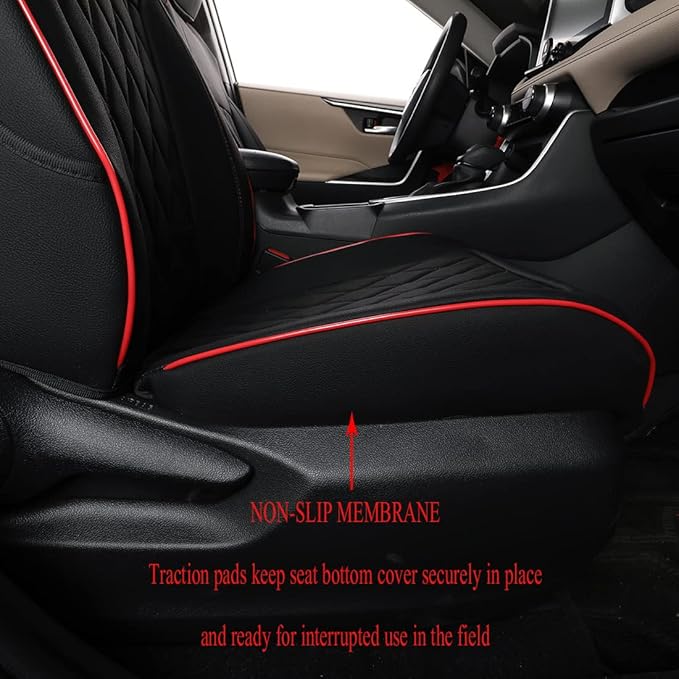 EKR Rav4 Seat Covers Custom Fit for Toyota Rav4 (Hybrid) SE/XSE & (PHEV) GR Sport 2026, Car Seat Cover Full Set for SUV,Factory-Style Upgrade, Easy-Wipe Protection,Faux Leather(Black with Red Piping)