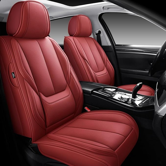 Leather Car Seat Covers,Car Seat Covers Full Set,Automotive Seat Covers 6 Seats,Fit for Most Cars SUV and Most Sedans Red