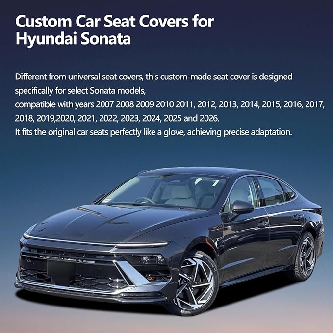 Fit Sonata Car Seat Covers for Hyundai Sonata 2004-2024 2025 2026 - Upgraded Premium Waterproof & Breathable Leather, Airbag Compatible, All-Weather Seat Cushion Protector (Full Set, Black)