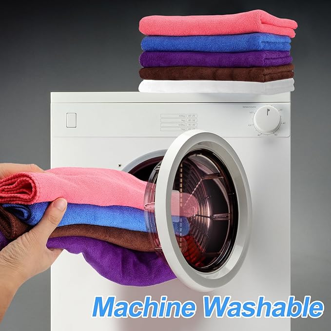 HARFINGTON 6 Pack Microfiber Cleaning Cloth, 24" x 12" Multi-Functional Cleaning Towels Reusable Absorbent Rags for Car Wash Kitchen Household Window Clean, Brown