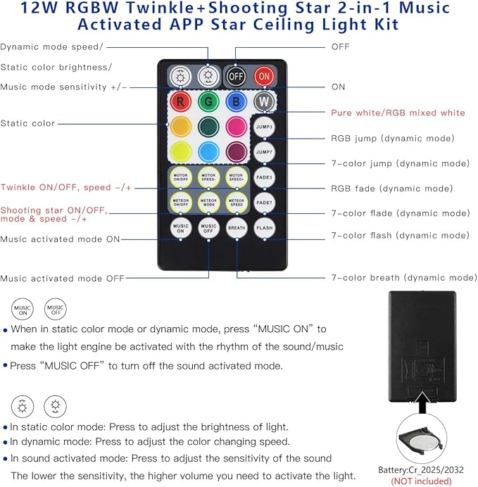 AKEPO 12W Twinkle 450pcs+Meteor 240pcs 2-in-1 Fiber Optic Starlight Headliner Lights Kit, 0.03in 9.8ft Shooting Star APP Control Music Activated Optical Fiber Star Ceiling Light Kits for Home and Car
