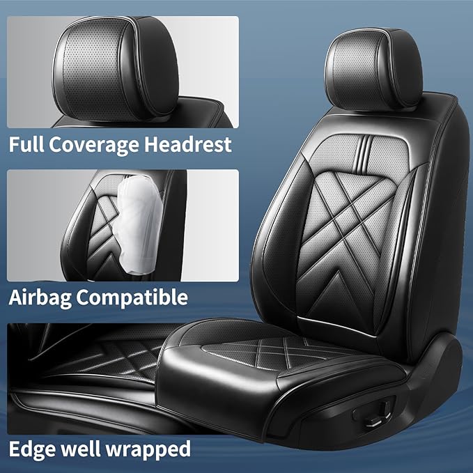 CX-5 Car Seat Covers Custom Fit for Mazda CX-5 2013-2025 2026, Full Coverage Leather Waterproof Breathable Seat Covers, Automotive Seat Protectors, Airbag Compatible(2 Front Seats, Black)