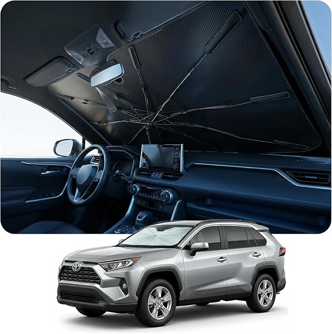 [Upgraded] DooGooCoo Windshield Sun Shade Umbrella - Medium, Car Sunshade for Front Windshield [UV Block & Heat Shield], Keep Car Cooler & Protect Interior Sun Shade for car Windshield (57"x32")