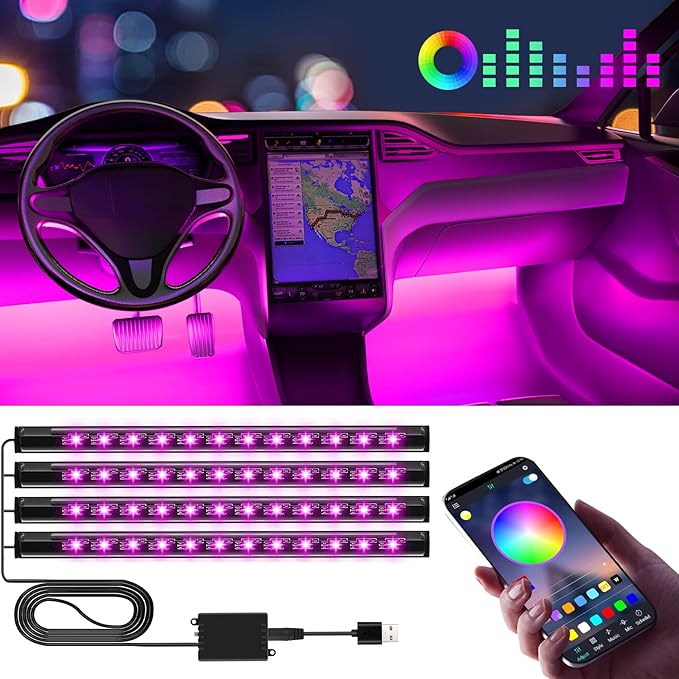 Winzwon Led Lights for Car Accessories Interior, Gifts for Mothers Day Him Her Men Women Teen Boys Girls, APP Control with USB Port Color Change Lights for Truck Decor