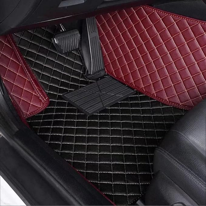Custom Car Floor Mats for 96% Sedan SUV Sports Car Protection Full Coverage Pads Anti-Slip Leather Floor Lining All Weather Car Floor Mats (Black White)