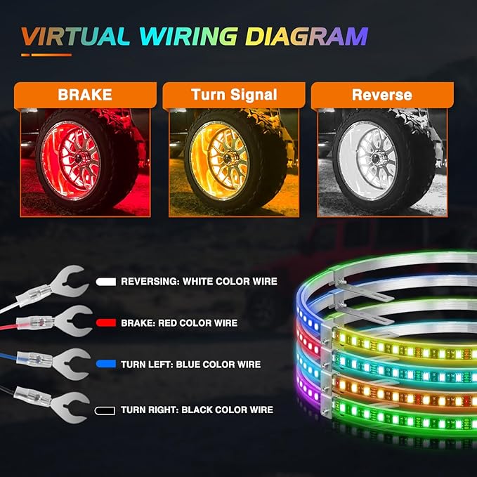 Nilight 4PCS 15.5inch Wheel Ring Lights Deram Color with APP and Remote Control Neon Lights Million Colors w/Turn Signal and Braking Function for Car Van SUV Truck