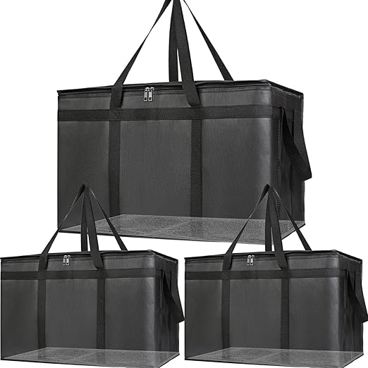 Bodaon Large 3-Pack Insulated Food Delivery Bag with hard bottom, XXXL Catering/Pizza Cooler Bags, Rideshare Delivery Bag, Thermal Cold/Hot Styrofoam Carrier for Travel/Shopping/Car