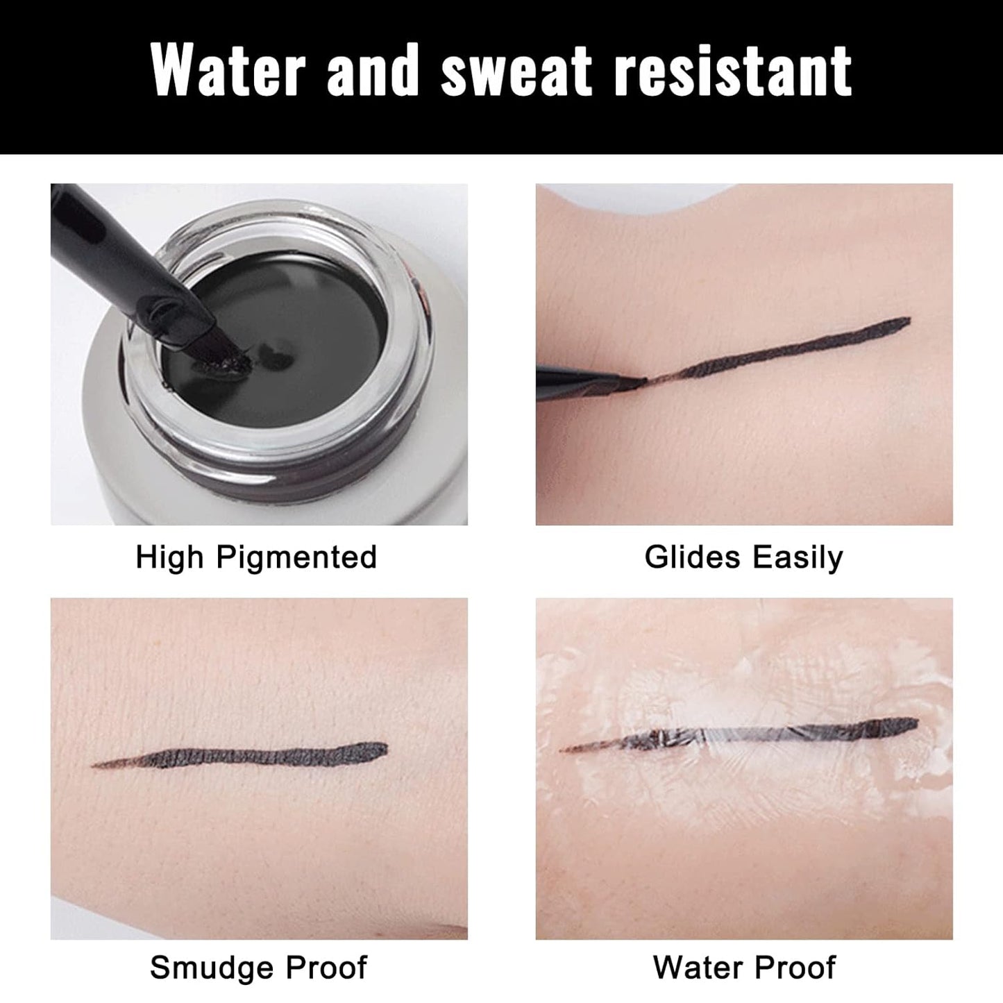 Erinde Dark Gray Gel Eyeliner, Waterproof Cream Eyeliner Gel Pot, High-Intensity Pigments Long Lasting Smudge-Proof Eye Liner Halloween Makeup, Waterline Matte Eye Liner with 2PCS Brush, 08 Dark Gray