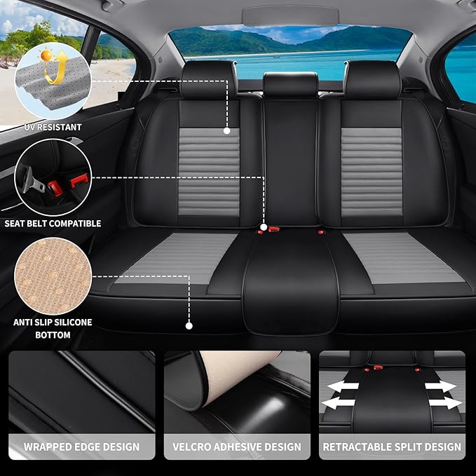Car Seat Covers Full Set Fit for Toyota Camry 2001-2026, Premium Faux Leather Car Seat Protector,Breathable Anti-Slip Full Wrapping Edge Seat Covers(Black&Gray,Full Set)