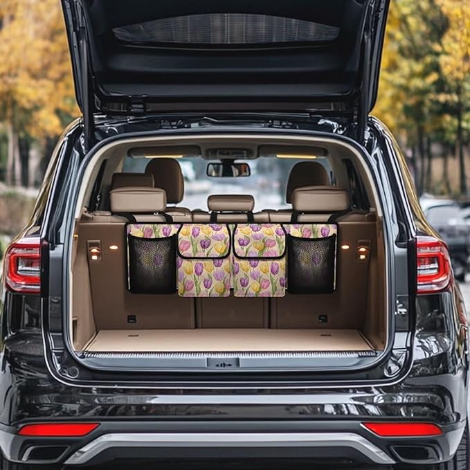 Trunk Organizer Oxford Cloth Car Storage Organizer Keep the Car Clean and Tidy Washable Car Trunk Organizers for Women, Easy to Install and Clean, Tulip Pattern