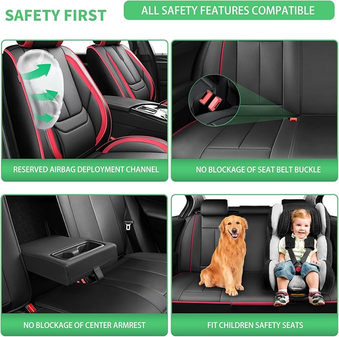 Fit Venue Car Seat Covers for Hyundai Venue 2020-2025 2026 -Upgraded Premium Waterproof & Breathable Leather,Airbag Compatible,All-Weather Seat Cushion Protector,2 Front/Black-Red
