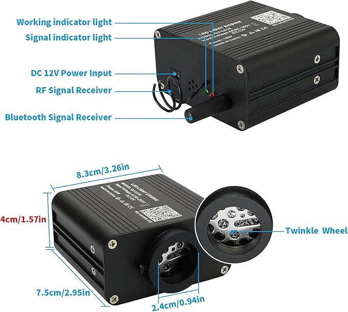 AMKI Updated 16W RGBW Fiber Optic Light Twinkle + Sound Activated 300pcs 0.03in 9.8ft Cables APP Remote Music Control Car Home Starlight Headliner Star Ceiling Light Kit