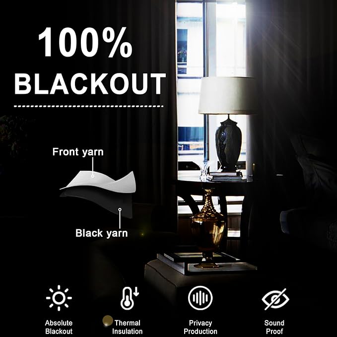XWZO 100% Blackout Window Curtains - Thermal Insulated & Completely Room Darkening Black Liner Window Treatment with Tiebacks for Bedroom/Living Room, Brown, W42 x L63, Set of 2 Panels