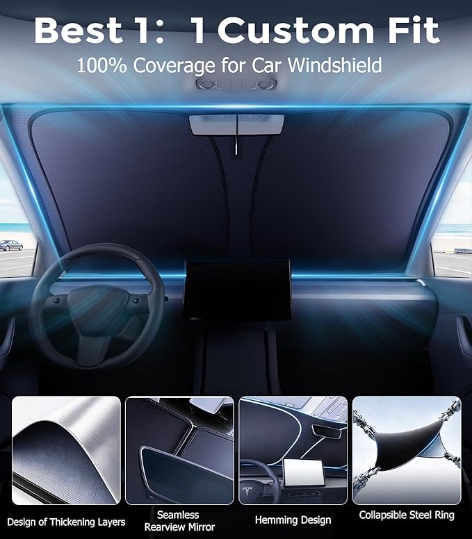 DMJN Windshield Sun Shade for Toyota Tacoma (2024-2026), Car Sunshade for Front Windshield [100% Efficient Block UV & Scorching Sun] UPF50+ Heat Block - Protect Interior & Keep Cooler